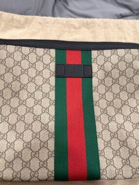 Gucci Beige GG Supreme Messenger Bag with Green and Red Web Stripe